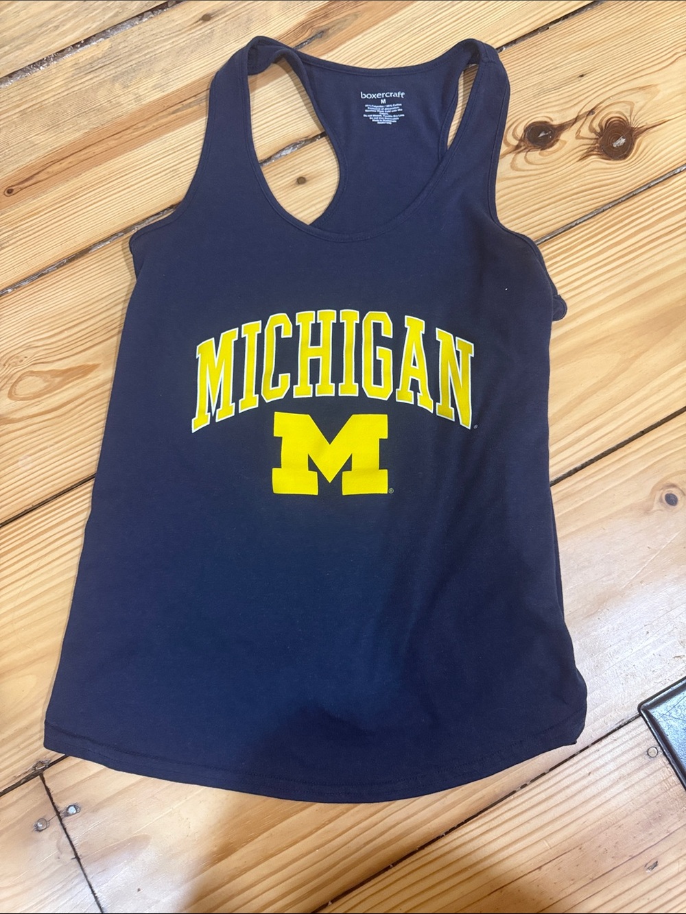 boxercraft Navy Tank Top with Yellow Michigan Logo